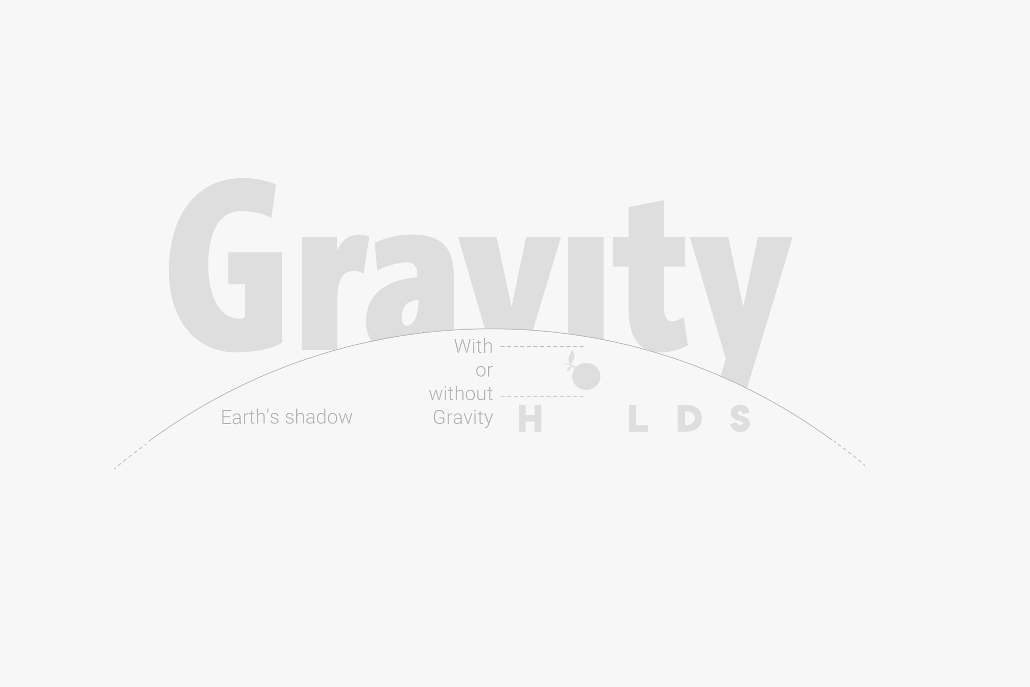 Grey logo on grey background. Gravity with an apple falling.
