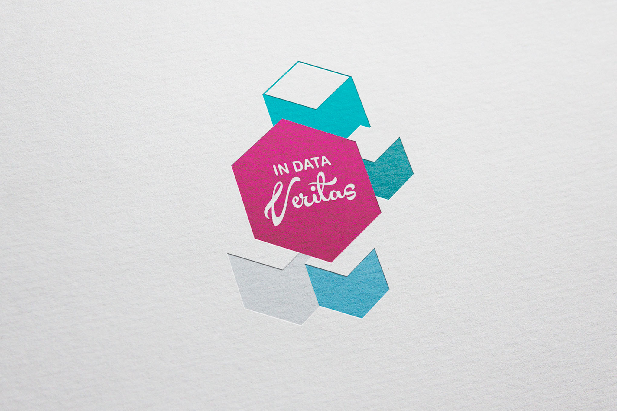 Logo made of squares with blue, burgundy and grey colors