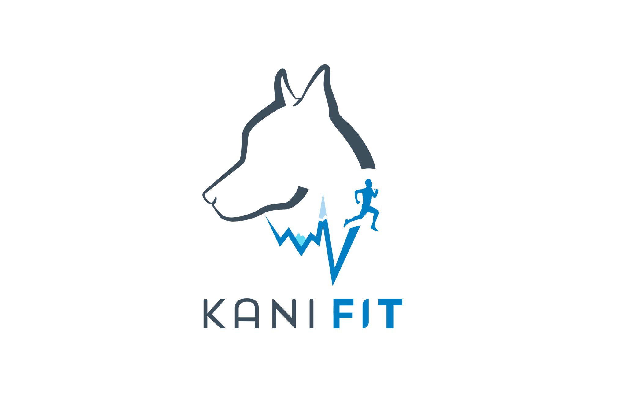 Logo of a dog face with a runner