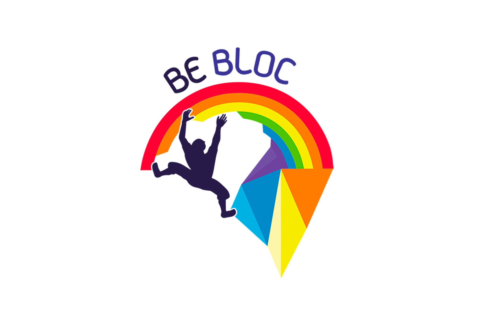 Logo of a man climbing a rainbow