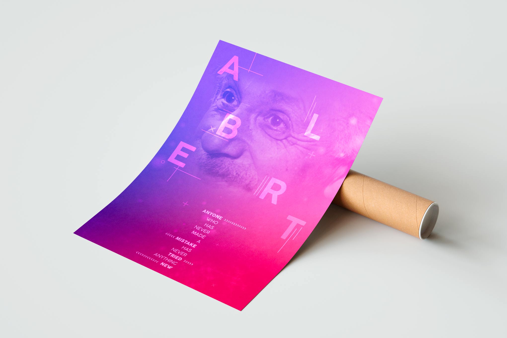 Poster of Albert Einstein on a purpleish background