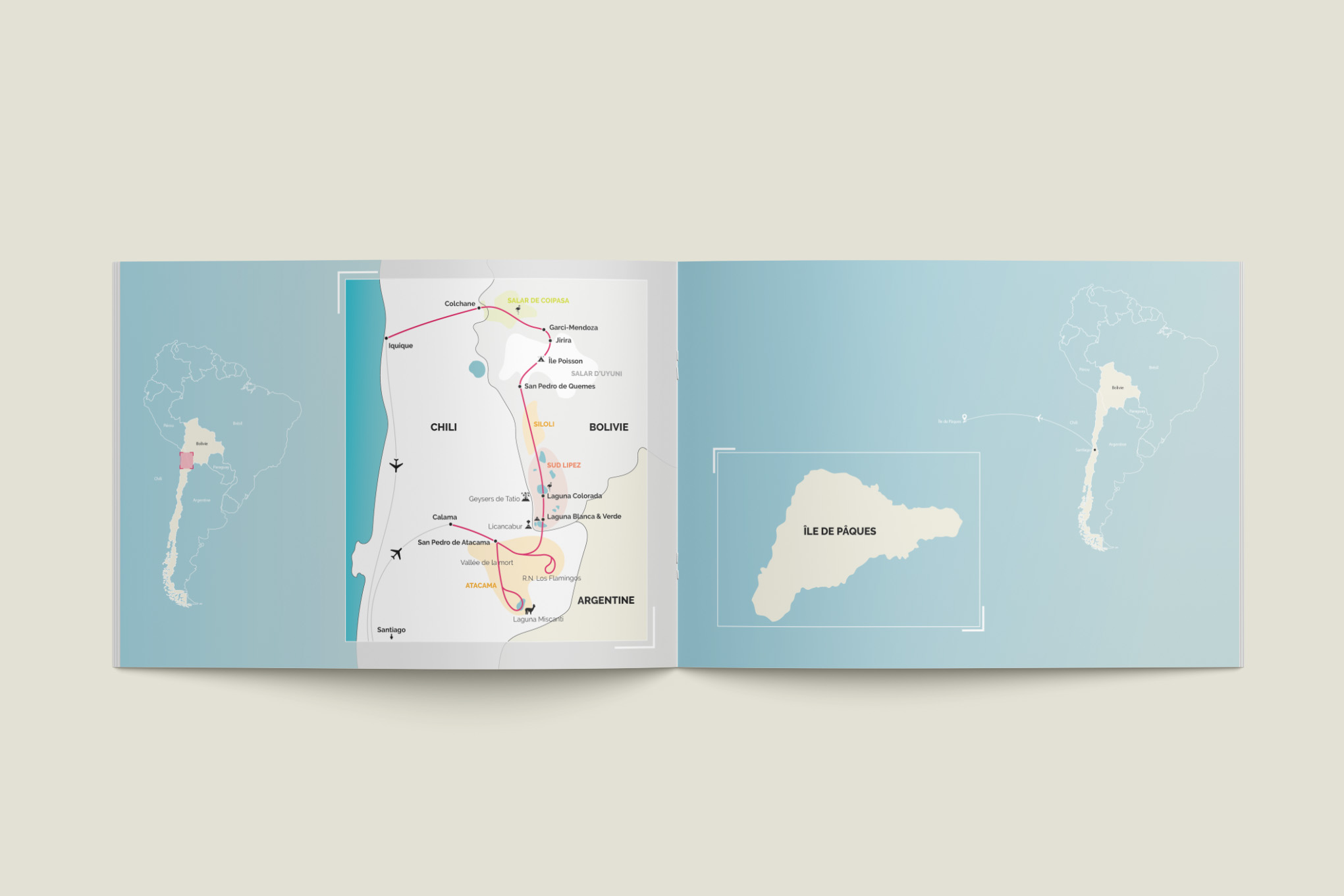 Photo book with a vector map of Chile and Bolivia